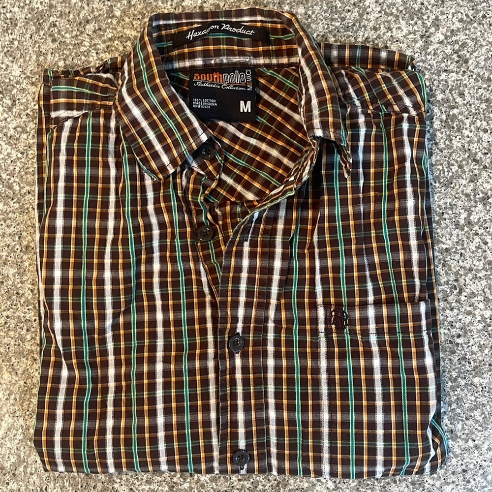 Vintage South Pole brown plaid button down shirt
